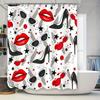 Stylish Personalized Shower Curtain Waterproof & Anti-Mold Bathroom Accessory High Heels Red Lips Sunglasses Pattern Easy-Clean