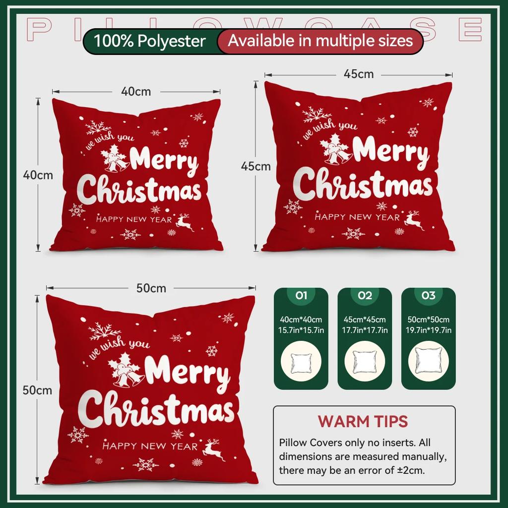 40/45/50cm Red Christmas Decoration Cushions Pillowcase Polyester Cushion Cover Throw Pillow Pillowcover Home Car Sofa Decor