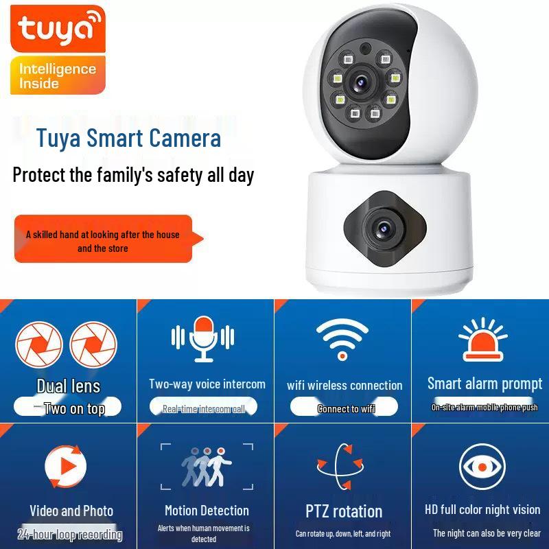 6MP Indoor Smart Camera with Dual Lens & Screen for 24-Hour Monitoring and Alarm System