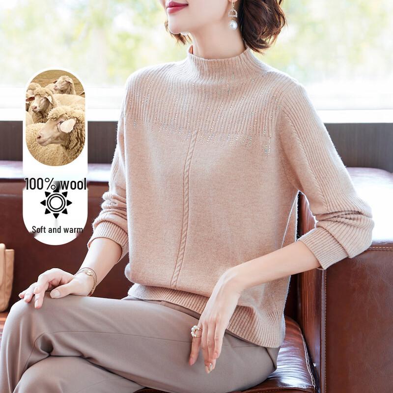 

BAOLIANDUO Women s 100% Merino Wool Round Neck Sweater L