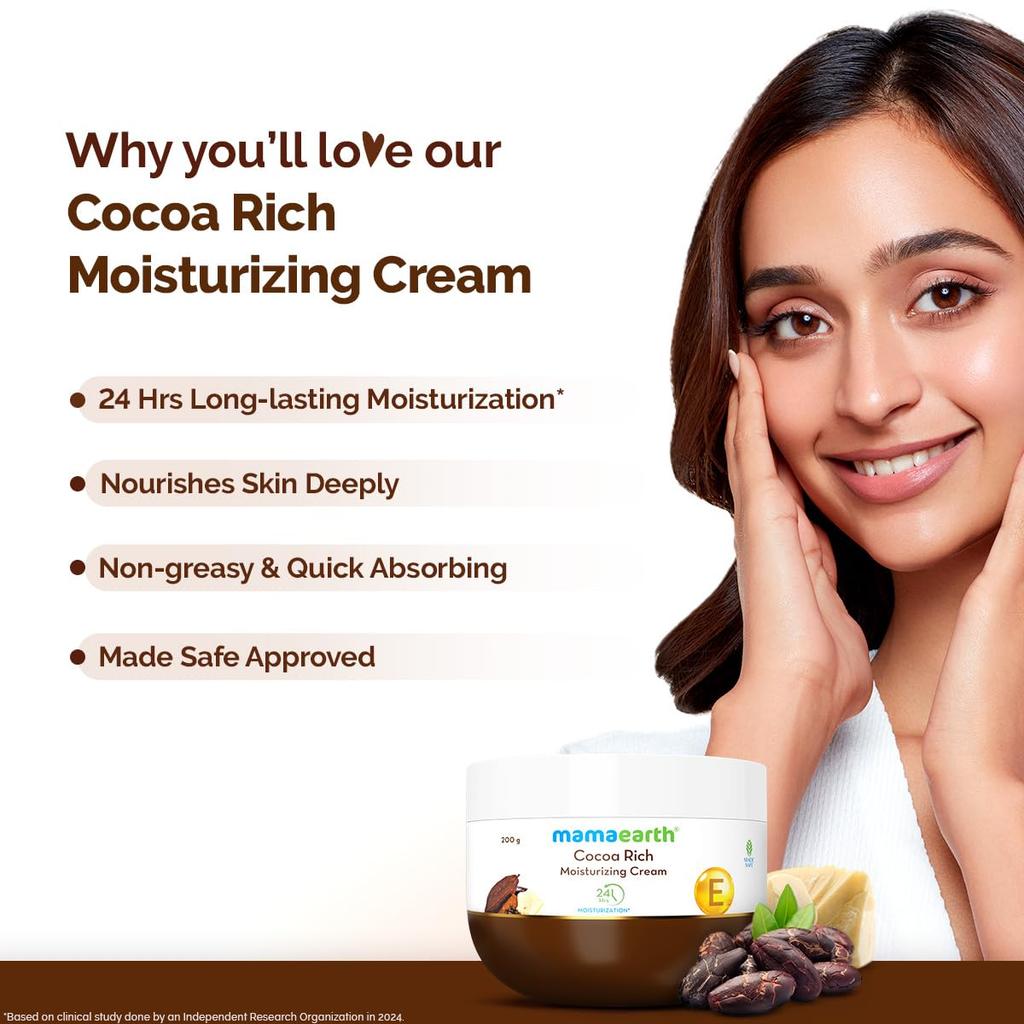 Mamaearth Cocoa Rich Moisturizing Cream 200g For Face Hand Body | Deep Nourishment & 24H Hydration | Light Non-Greasy Texture | All Skin Types