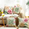 New Summer Throw Pillow Case with Floral Letter Print Linen Throw Pillow Decoration Sofa Bedside Backrest Throw Pillow Case