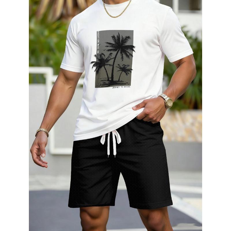 Casual Athletic Set Breathable Outdoor Leisure Men'S Round Neck T-Shirt And Shorts Set Summer Digital Print Print Outfit Men Adult
