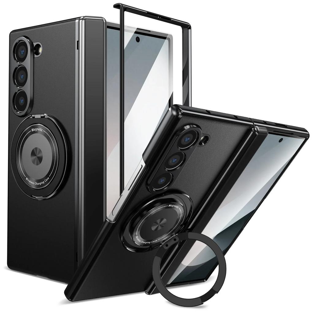 Роскошный магнитный чехол-подставка Magsafe для Samsung Galaxy Z Fold 7 6 5 4 с защитным стеклом для экрана и складной крышкой