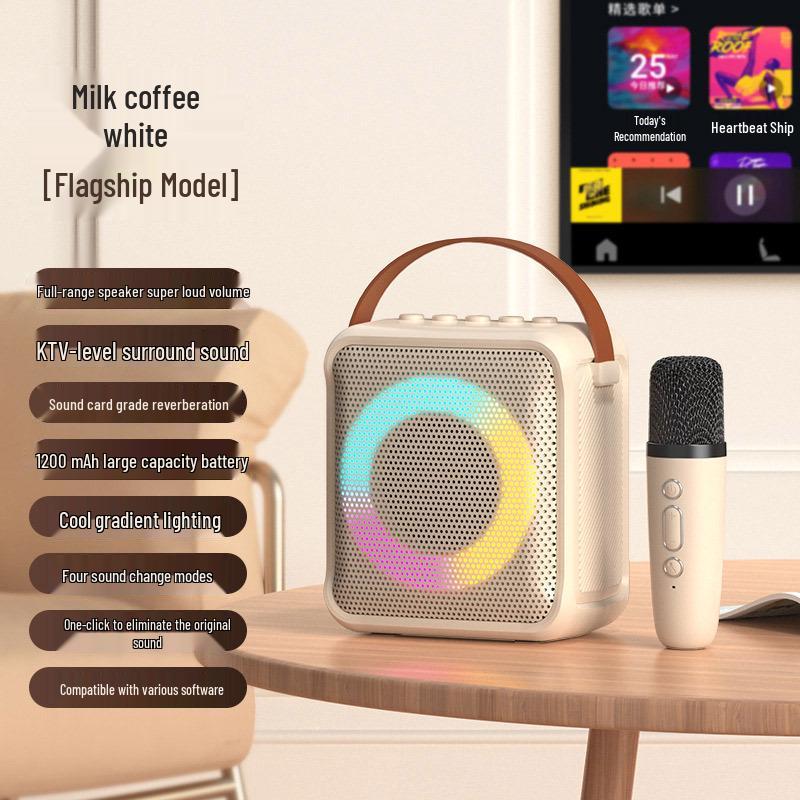 

Portable Multi-Function Bluetooth Speaker with Microphone and Colorful LED Ambient Light for Home Karaoke Single Microphone белый
