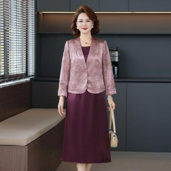 Elegant New Chinese Maternity Two-Piece Jacket & Skirt Set for Spring/Autumn - 2026 Style for Mature Women 5XL светло-фиолетовый