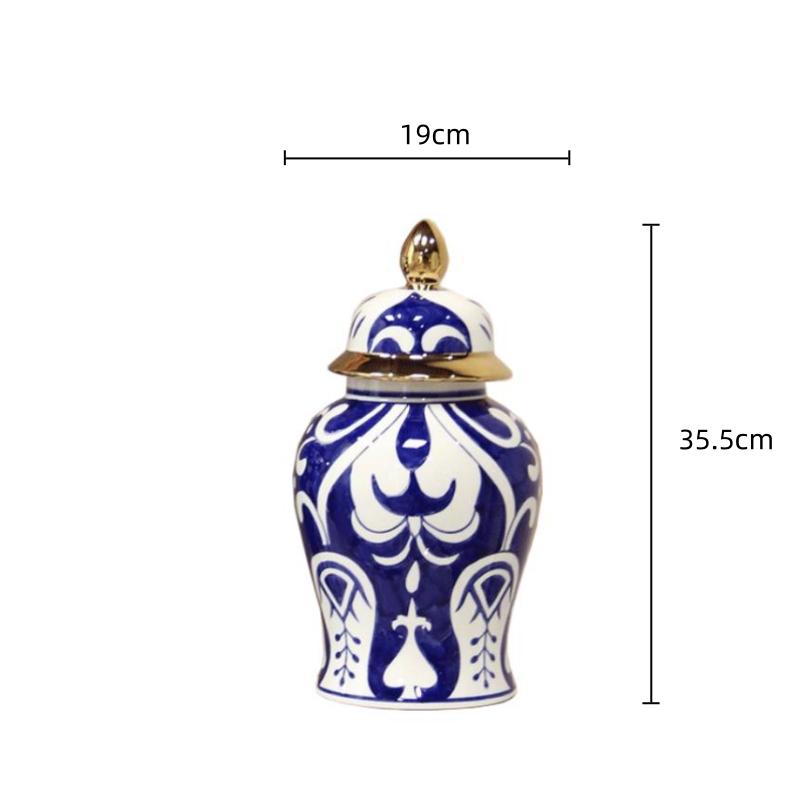 

Blue and White Porcelain Ceramic General s Jar Ginger Jar Chinese Retro Vase Sealed Storage Tank Flowerpot Home Decoration