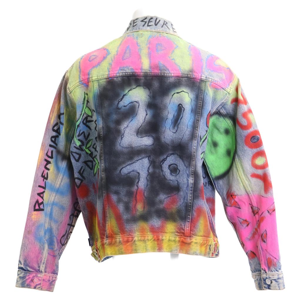 Balenciaga [Domestic Regular] 562529 Graphic Oversized Denim Jacket 46 Blue / multicolorUsed