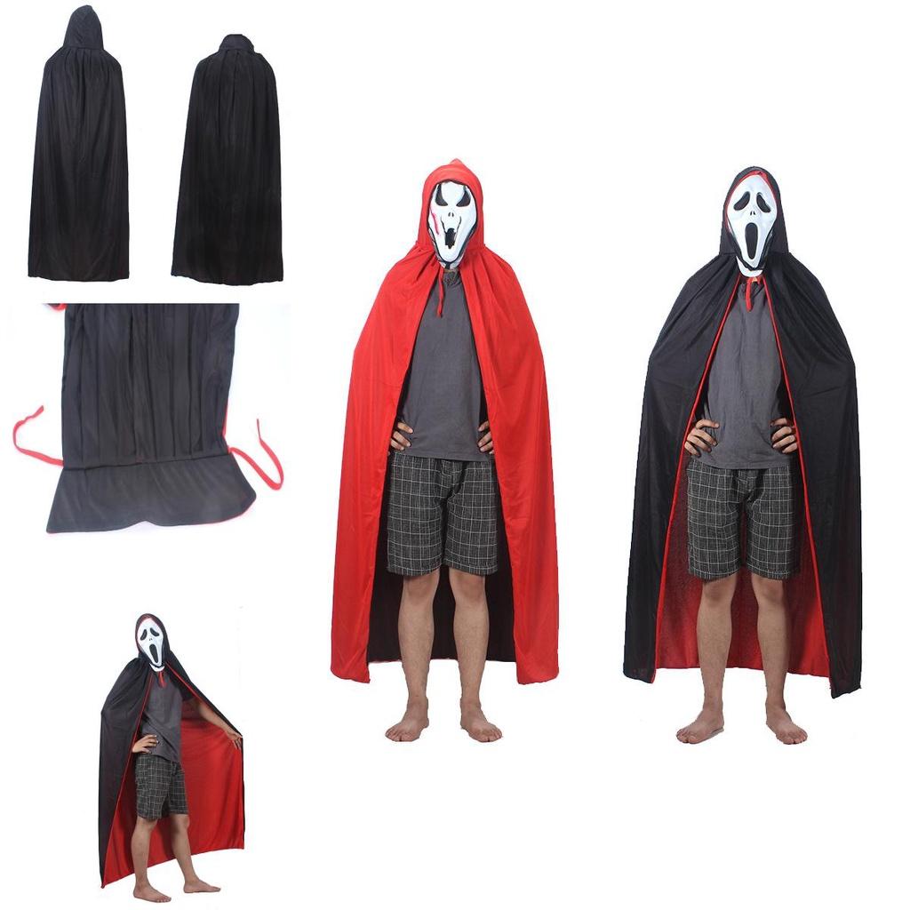 Halloween Vampire Cloak Hooded Cape For Adult And Kids Reversible Black And Red Cosplay Costume