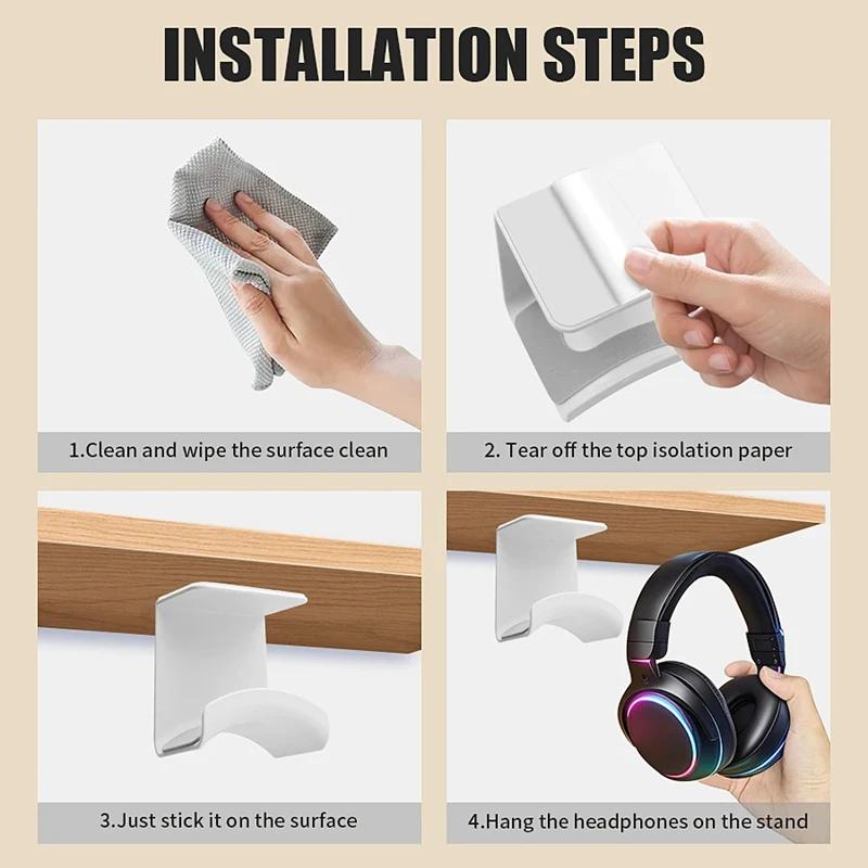 Adhesive Plastic Universal Headphone Stand Wall Mount Hanger Under Desk Headset Rack Holder Support For Gaming Earphone Bracket