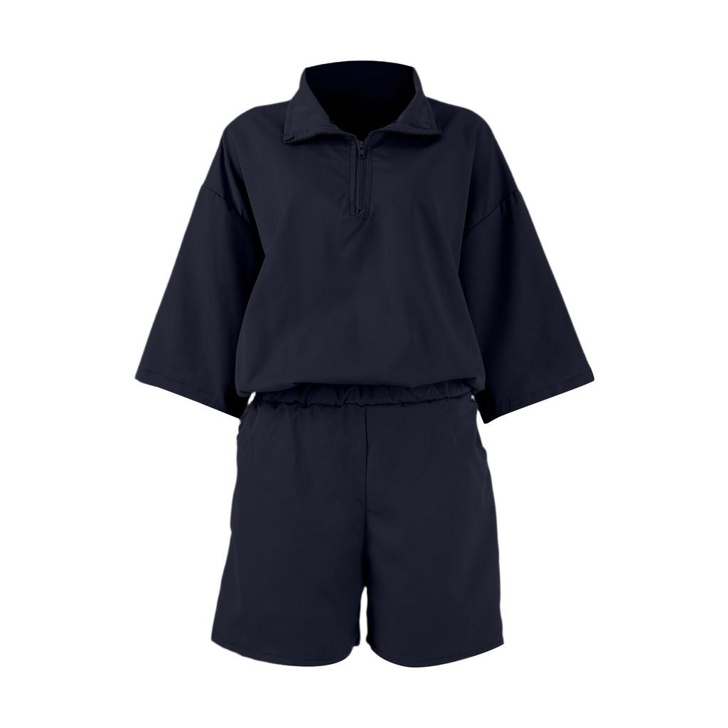 Women's Fashion Turtleneck Zipper Color Short Sleeve Shorts Two-piece Set