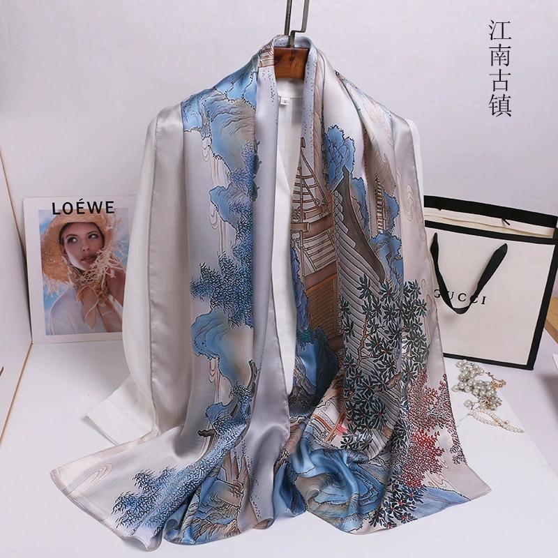 Chinese Ethnic Flower Style 100% Silk Scarves Shawls Long Silk Scarf 170*52Cm