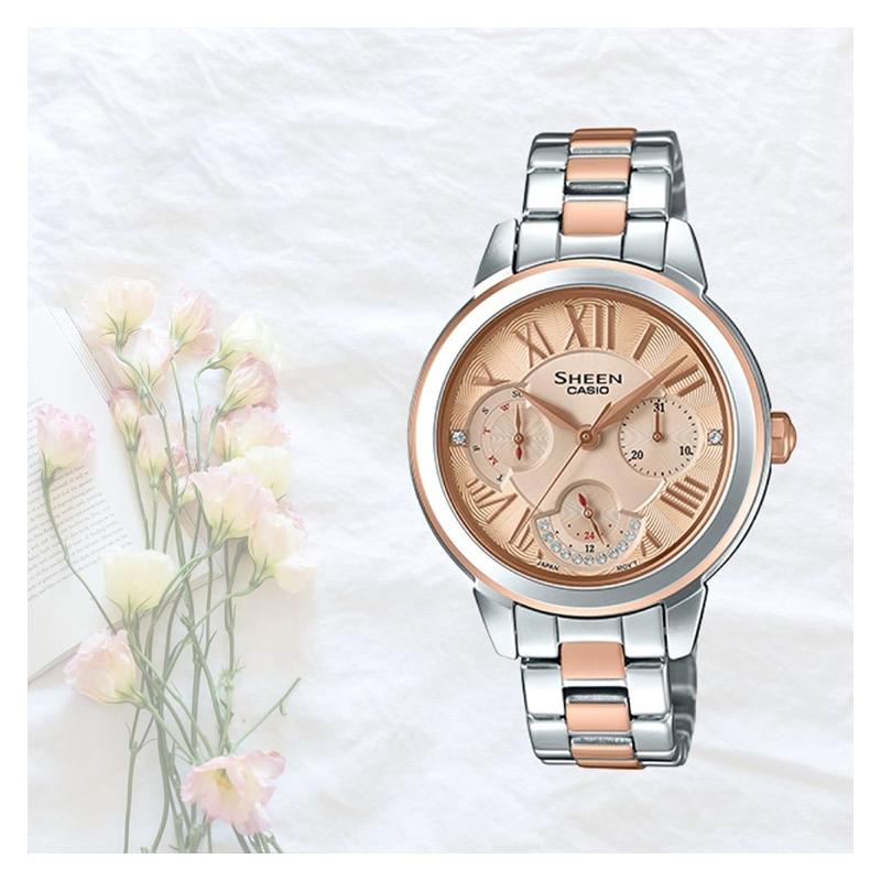 Casio CASIOSHEEN 50m Quartz Movement Stainless Steel Strap Japanese and Korean Watch Women's Watch Gold Dial SHE-3059SPG-9A