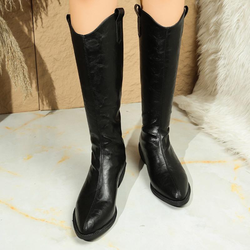 

Pointed Toe Back Zipper Block Heel High Boots Fashion Soft Sole Anti-Slip Wear-Resistant High Boots 43 чорний