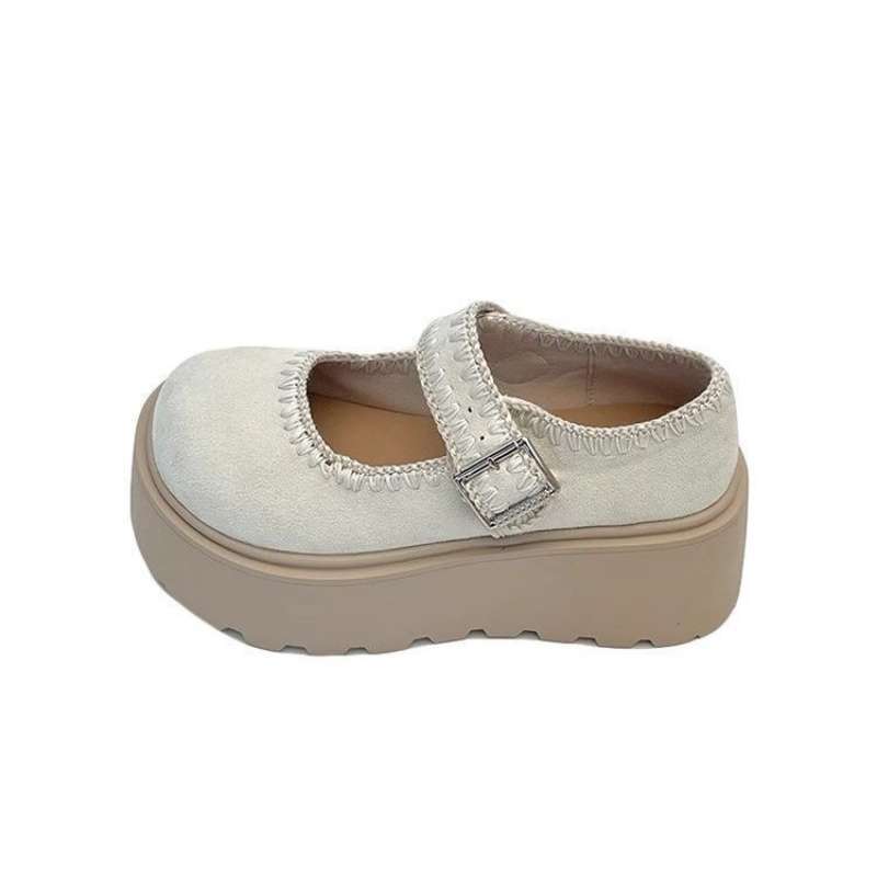 Retro round head small man thick sole height increase Mary Jane shoes women's spring 2025 fashion versatile loafer single shoes