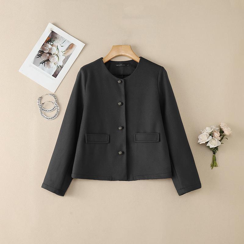 ZANZEA Women Casual Round Neck Long Sleeve Thin Woolen Jackets