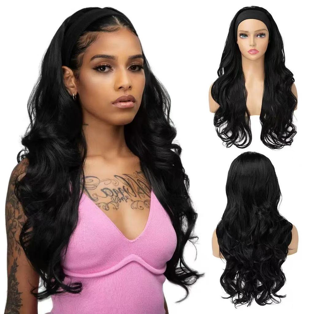 Body Wave Long Wave Curly Headband Synthetic Hair Wig 26 Inch Full Mechanism 180% Density American Black Women Synthetic Wigs