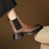 Fashion New Autumn/winter Genuine Leather Women Boot Round Toe Shoes for Women Fashion Brogue Designs Chelsea Boots Mid Heel Short Boots