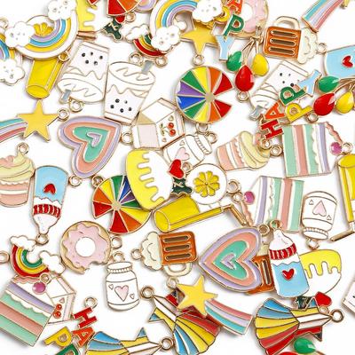 4Pcs Metal Enamel Rainbow Cake Charms Pendant For DIY Jewelry Making Necklace Bracelet Accessories