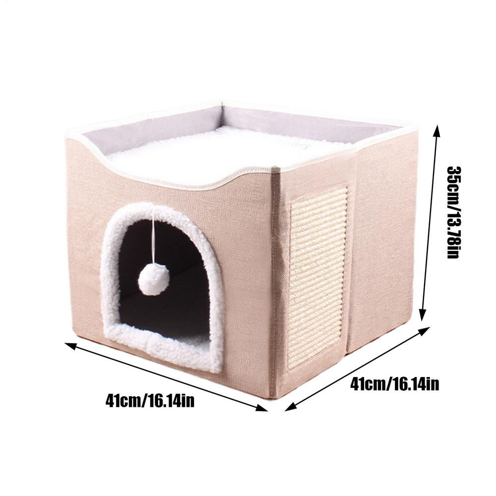 Cat House Bed Cave Foldable Cave Kitten House Cat Bed Sleeping Condo Cute Sleeping Tent Cube House With Plush Ball & Scratch Pad