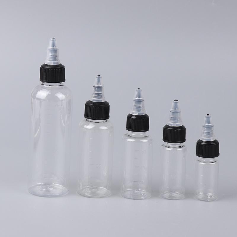 10/20/30/50/100 ml Tom Flaska för Hårfärg Vridkork Återfyllningsbar Pressbehållare med Graderad Skala för Tatueringspigmentfärg