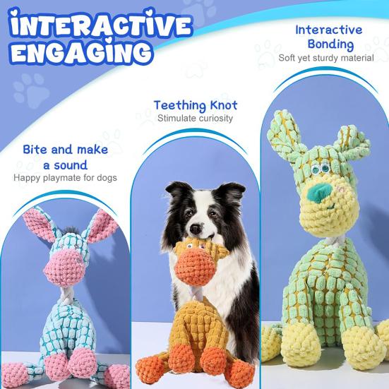 Interactive Squeaky Dog Toy Tough Stuffed Plush Animal Chew Toy for Aggressive Chewers Indestructible Teething Toy for Small Medium Large Dogs