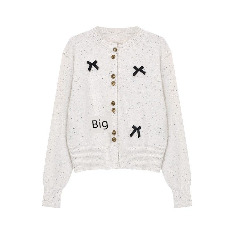 Gentle Sweet Bows Single-Breasted Long Sleeve Sweater Knitwear Women's Autumn Fancy Graceful Slim-Fit Tops