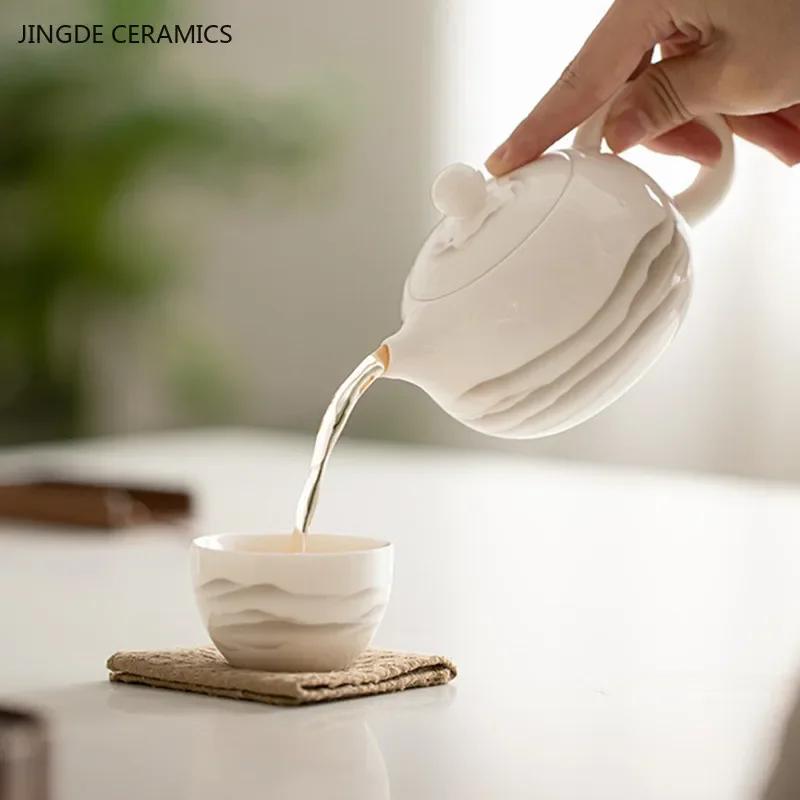 Mutton Fat Jade Biela Porcelánová Čajová Kanvica Ručne Vyrábaná Krása Kanvica Xishi Domáca Keramická Čajová Sitko Čínska Filtračná Čajová Súprava Gaiwan