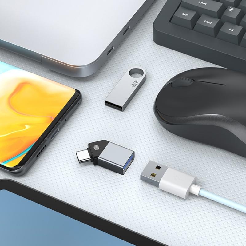 45 Degree Type C to USB3.0 Adapter Data Transmission Connector with Indicator Compatible for Mobile Phone Laptop Tablet