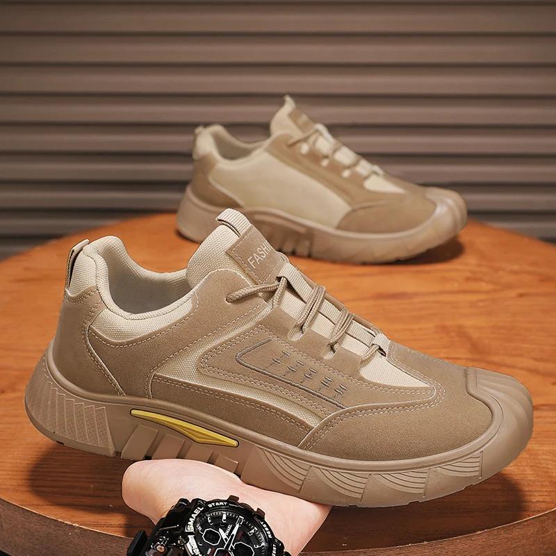 

Мужская повседневная обувь в винтажном стиле. Удобная дизайнерская мужская обувь для отдыха. Бежевые кроссовки на плоской подошве. 39 коричневый