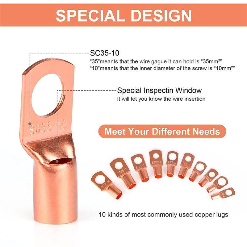 AEE2-130PCS Copper Wire Lugs Used On AWG12 10 8 6 4 2 Cable,Heat Shrink Set,Ring Terminals Connectors
