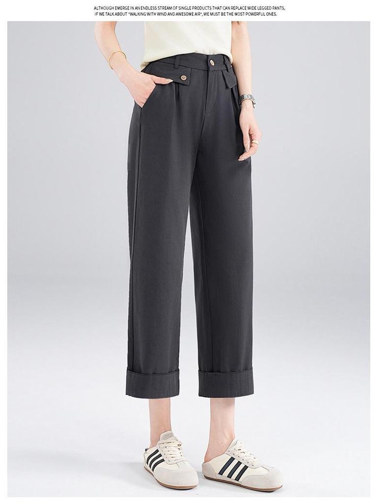 High-Waist Slimming Pleated Pants, Nine-Tenths Length, Spring/Summer 2026 Fashion, Yamamoto Fuyun Design, Thin and Stylish for Commuting.