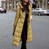 Womens Ladies Warm Plus Size Solid Color Hooded Single Breasted Medium Length Cotton Jacket Waistcoat Slim Cardigan Coat