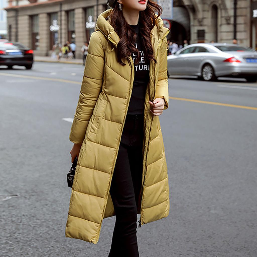 Womens Ladies Warm Plus Size Solid Color Hooded Single Breasted Medium Length Cotton Jacket Waistcoat Slim Cardigan Coat