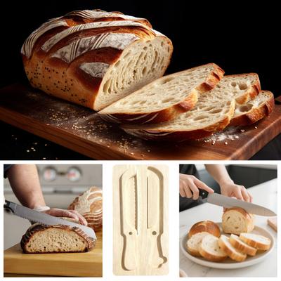 Bread Slicing Board Set with Adjustable Guide Wood Cutting Board & Stainless Steel Serrated Knife for Baguette Loaf And Sandwich,All-in-One Kit for