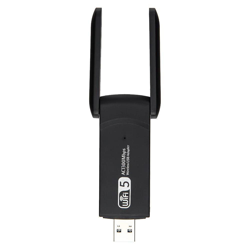 1300Mbps USB WiFi Adapter 2.4G/5GHz Dual Band Network Adapter 802.11AC WiFi 2 Antenna Dongle For PC/Laptop Driver Free Win10/11