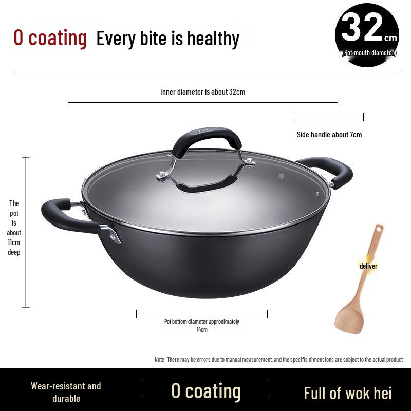 Supor Non-stick Cast Iron Stew Pot with Double Handles - Versatile Wok and Deep Frying Pan for Steaming, Stewing, and More Double-handle cast iron pot