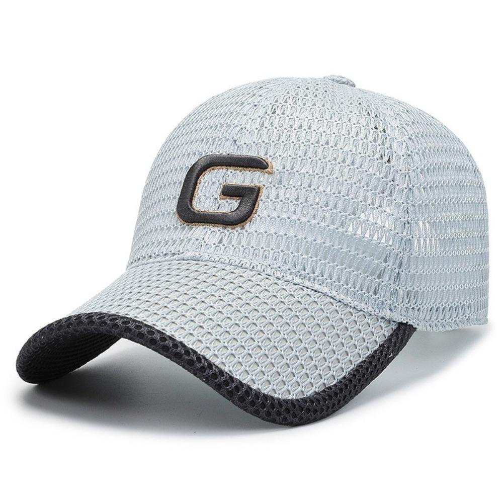 New Breathable Baseball Cap Adjustable G Embroidery Peaked Cap Mesh Trucker Cap Summer серый