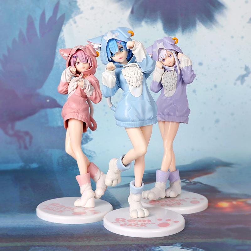 20CM 6 Style Anime Re:Zero Rem Ram Emilia Cute Action Figure Cosplay Hoodie Model Desktop Ornament Decor Collectible Toys Gift
