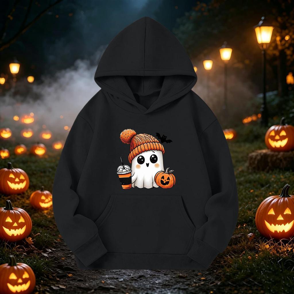 Kids Halloween Printed Hoodie, Loose Fit Casual Pullover for Boys Girls