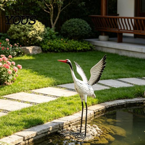 Rostfeste Outdoor-Figur Reiher-Design Metallstatue, Handgefertigte Hofkunst-Dekoration, Wetterfeste Gartenfigur für Terrasse Rasen
