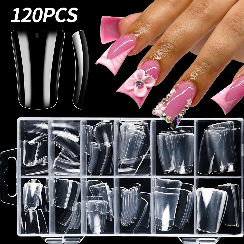 120Pcs Clear Duckbill Nail Tips, Full Cover False Nails for Y2K Manicure Salon