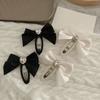 Women Hairpin Smooth Edges Smooth Satin Ribbon Bow Sparkling Rhinestone Rounded BB Clip Hair Accessory