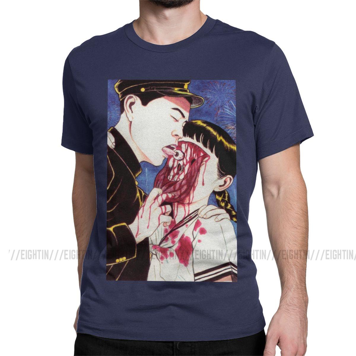 

Men s Suehiro Maruo T-Shirt Eye Licking T Shirts Crazy Cotton Tees Short Sleeve Halloween Tops 4XL 5XL Horror Comics Classic 4XL