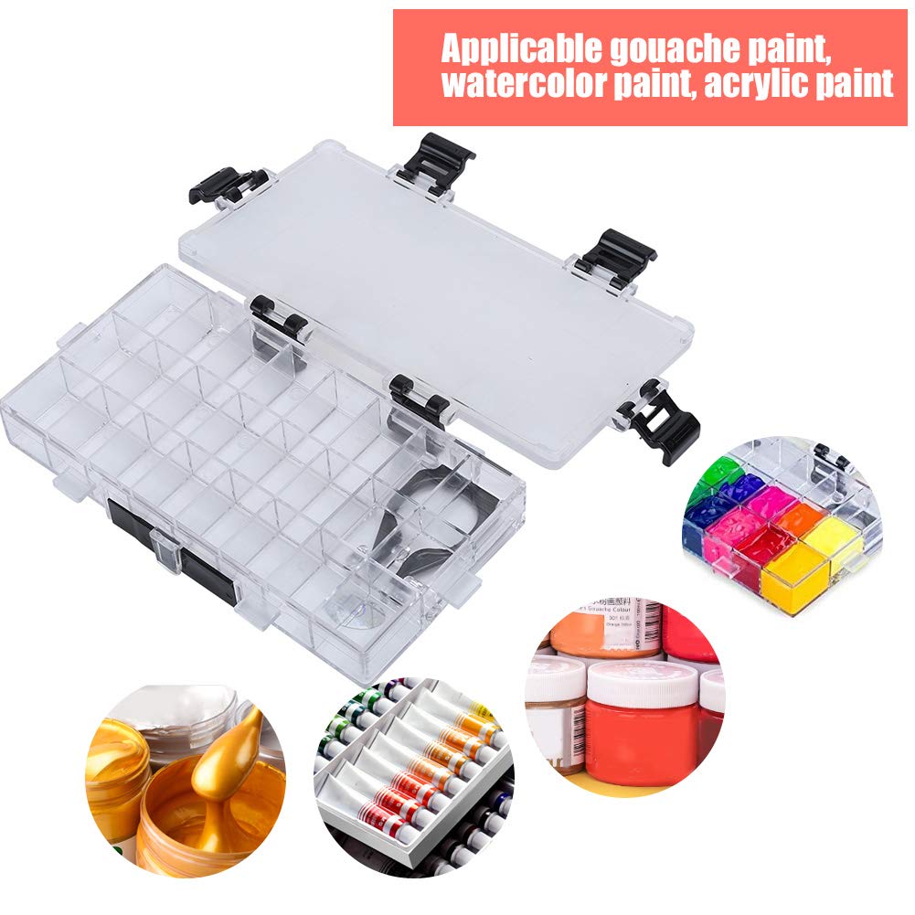 Watercolor Palette, 24 Compartments, Transparent Plastic, Artist's Paint Storage Case, Moisture-Retaining, 17x9cm, Suitable for Acrylic, Watercolor, a