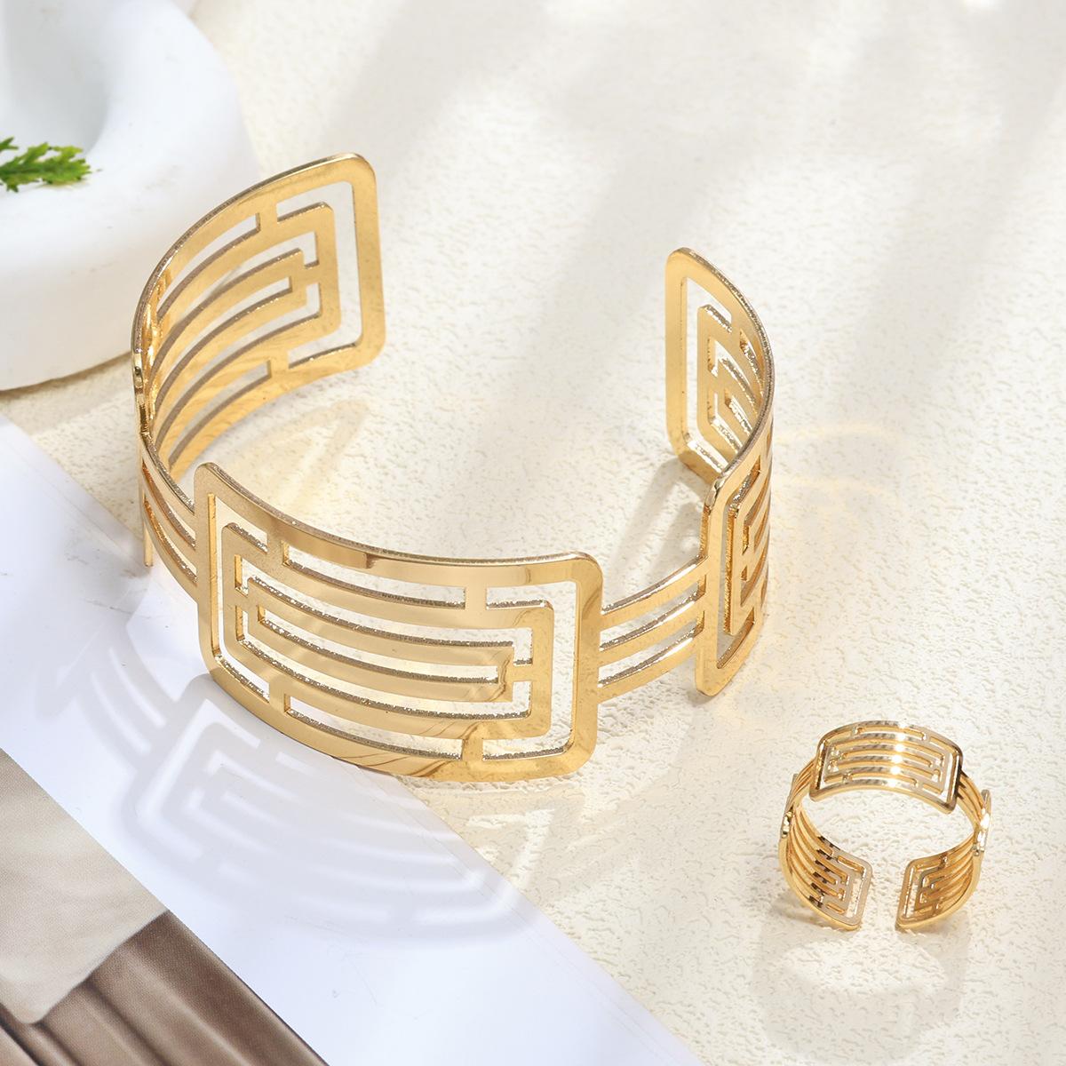 Геометрические линии полый неправильный браслет кольцо набор открытая регулировка дизайн браслет