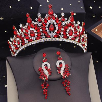 Royal Queen Brautkrone Kopfschmuck Abend Tiaras Braut Party Prom Hochzeit Krone Ohrringe Haarschmuck Kopfschmuck