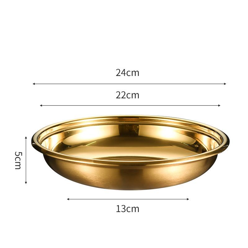 Korean Stainless Steel Round Storage Tray Western Food Serving Plate Dessert Cake Flat Dinners Dishes Kitchen Metal Tableware