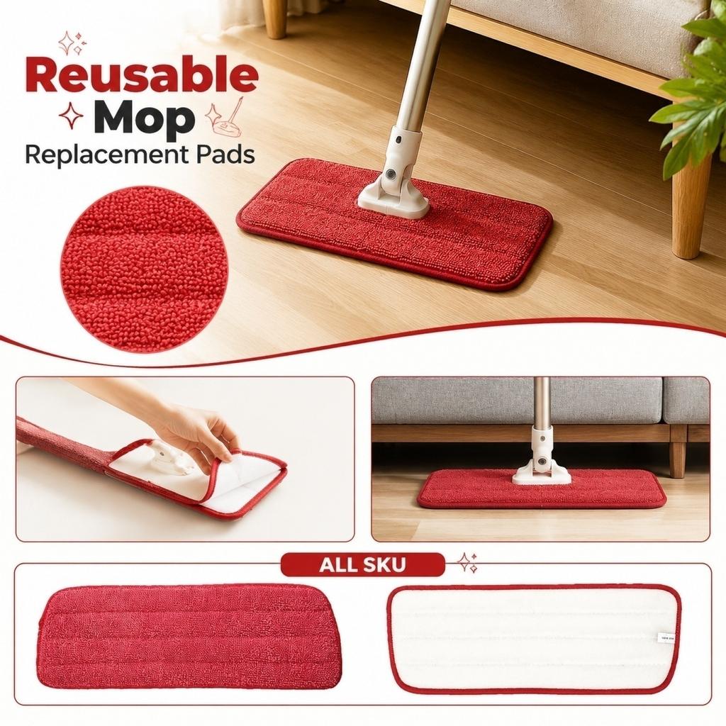 Reusable Microfiber Mop Pads Replacement for Flat Mop Machine Washable Durable Cleaning Cloth Suitable for Household Floor Cleaning