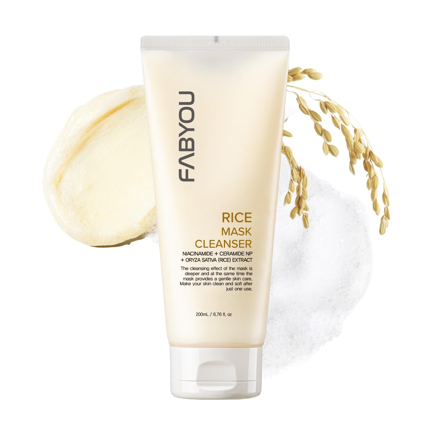 

FABYOU Очищающая маска для лица с рисом 200 мл Умывалка Содержит экстракт рисовых отрубей Ниацинамид Керамид Гиалуроновая кислота Уход за порами Увлажнение Тусклость Низкий